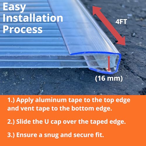 Image of Plastic Rod U Cap Polycarbonate Profile | 4ft U Profile | U End Cap for 6mm (1 /4 inch) Twin Wall Polycarbonate Panels | U Channel | UV & Weather-Resistant Protective Cover (10, 16mm)