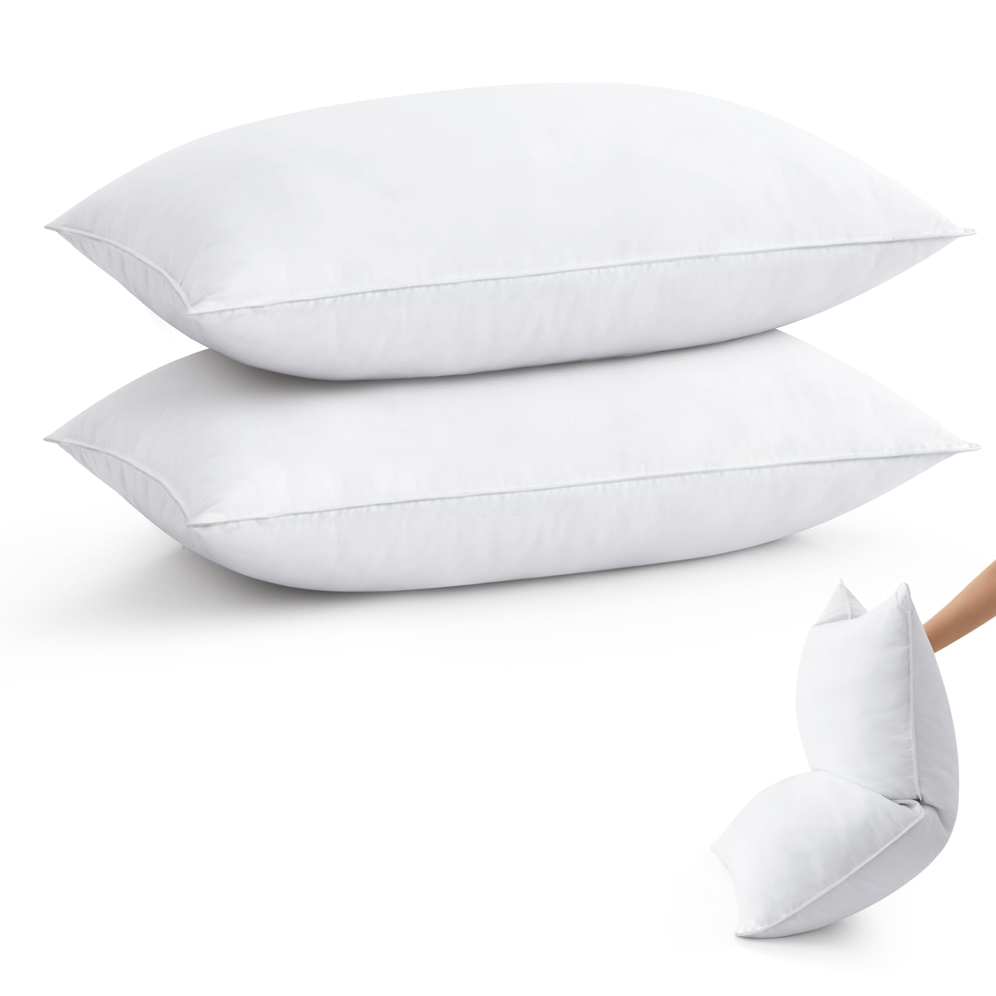 DOWNSTORIA Feather Down Pillows King Size Set Of 2 With Gusset, Luxury Hotel Collection Bed Pillow 2 Pack, Down Surrounded Pillows For Sleeping, Firm For Side, Back Sleepers 20x36 In