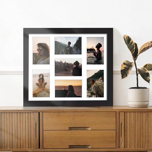 Image of DUENPY 15x17 Collage Picture Frame 4x6 Collage Picture Frame Displays Seven 4x6 inch Photos or 15x17 (Without Mat) for Available Horizontal Wall Mounting Display and Vertical Black