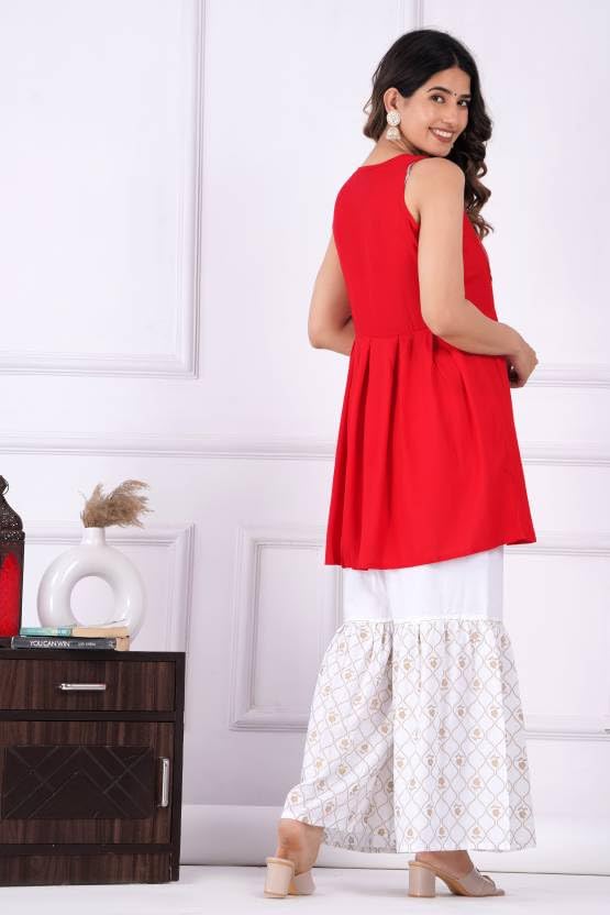 Image of MANGLA Kurti Sharara Suit| Kurta Sharara Set | Embroidery Sequence Work Georgette Sharara Suit