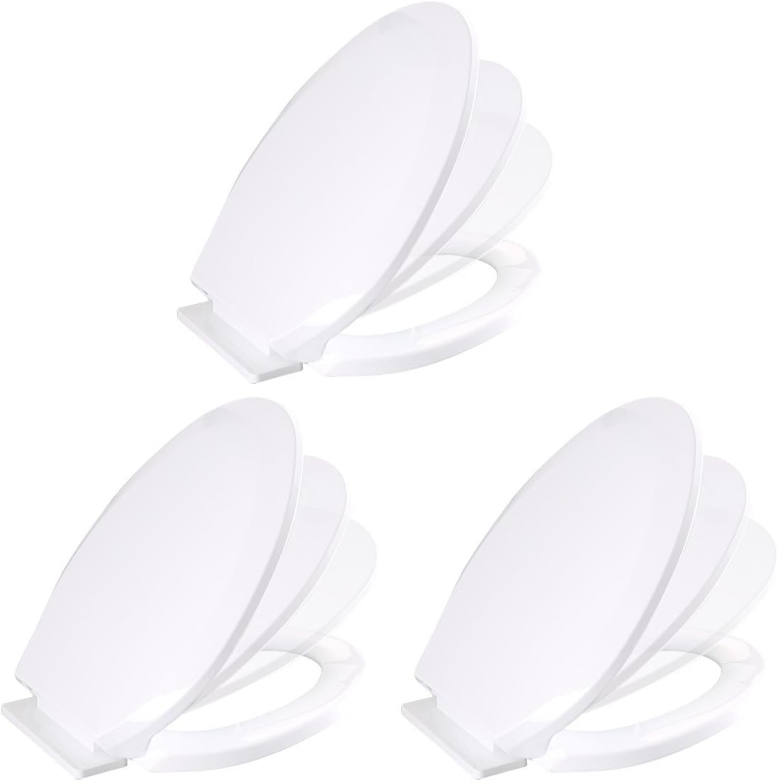 Renovators Supply Manufacturing White Plastic Soft Close Toilet Seat Elongated Slow Close Toilet Seat with Adjustable Mounting Hardware Pack of 3…