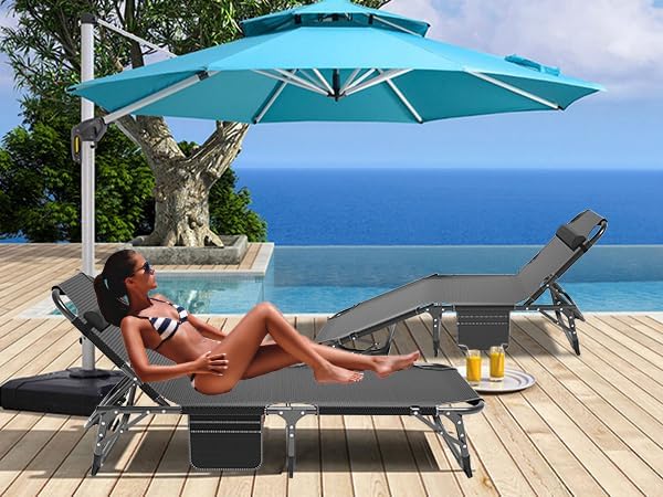 Miniatura 4 de ABORON Silla portátil de 5 engranajes para patio, 500 libras, plegable, reclinable, para baño, bronceado, tumbona, para piscina, jardín, patio,