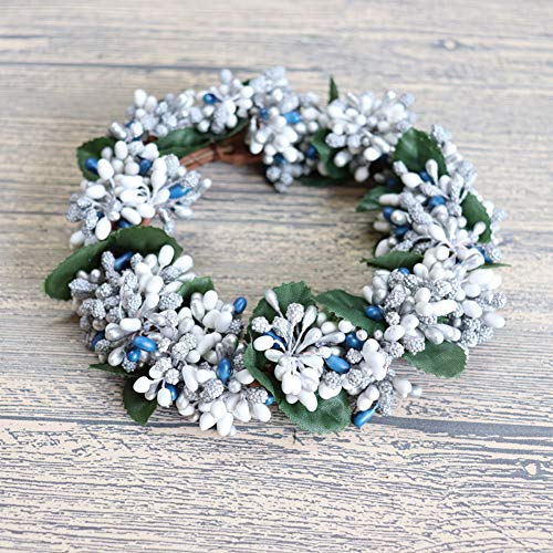 Soofylia 4 Pack White Blue Beads Christmas Candle Rings, Tea Light Candle Holder Mini Wreaths For Rustic Wedding Party Table Centerpieces Christmas Napkin Rings Room Decor Christams Decorations #TOP1