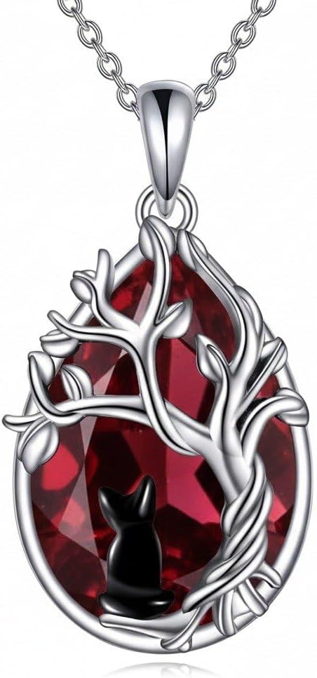 Celtic Filigree Tree Cat Necklace for Women Gemstone Jewelry Gifts