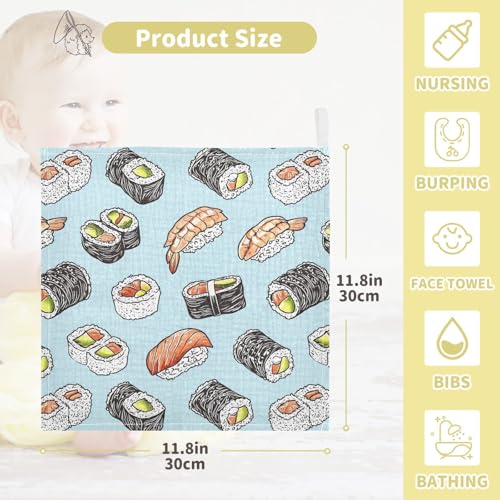vvfelixl Baby Muslin Washcloths Yummy Sushi Baby Burp Cloths Cotton Babys Face Towel for Newborn Infants Boys Girls Soft and Absorbent 11.8 X 11.8 in, 3 Pack4