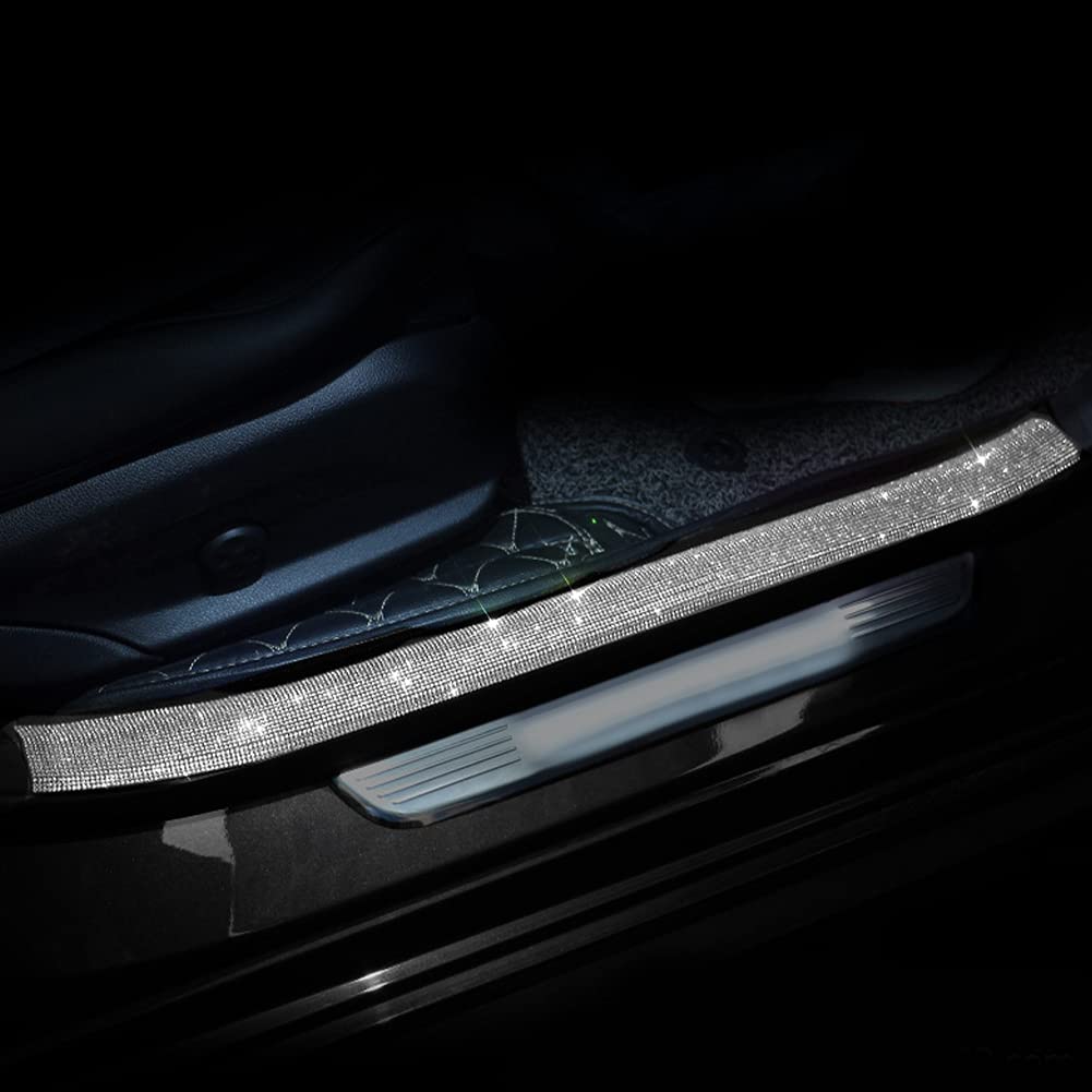 LOVFASH Bling Car Door Sill Plate Protectors, 2PCS Universal Car Door Entry Guard, Bling Crystal Rubber Scratch-Resistant Pedal Protector Cover (2.8