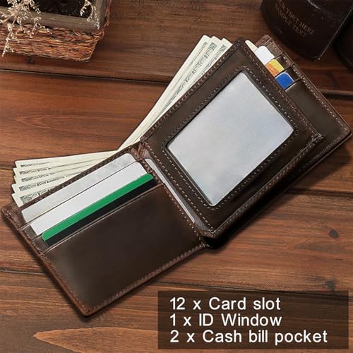 HRS Genuine Leather Mens Wallet Trifold RFID Blocking Money Clip for Men with 1 ID Window 12 Card Holders - image 2