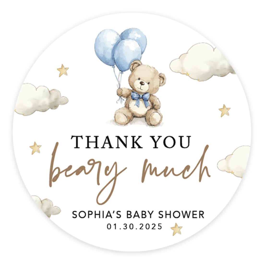 Andaz Press 2 Inch Personalized Baby Blue Thank You Beary Much Baby Shower Stickers, Teddy Bear Baby Shower Decorations, We Can Bearly Wait