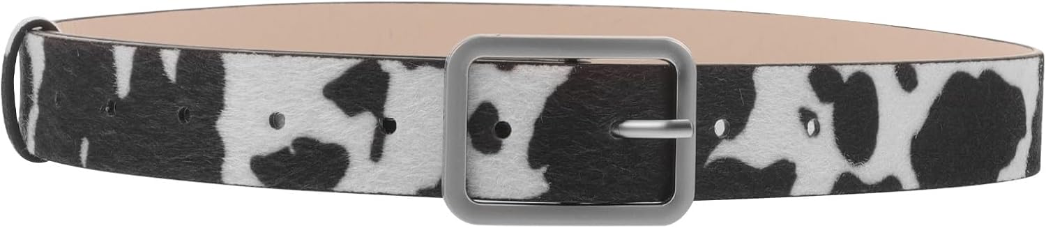 VALICLUD Adjustable Female Waist Belt Cow Print Pu Leather Simulated Horsehair Belt for Women Fashion Streetwear Waist Decor Fits Jeans Dresses