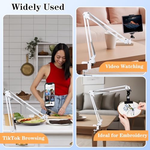 Image of Adjustable Embroidery Hoops Stand for Hand Work,Cross Stitch Frame with 360 Rotation, Embroidery Desktop Stand Suitable for Embroidery Kit,3-in-1 Hoop /Tablet /Phone Holder Floor&Desktop Stand（White）