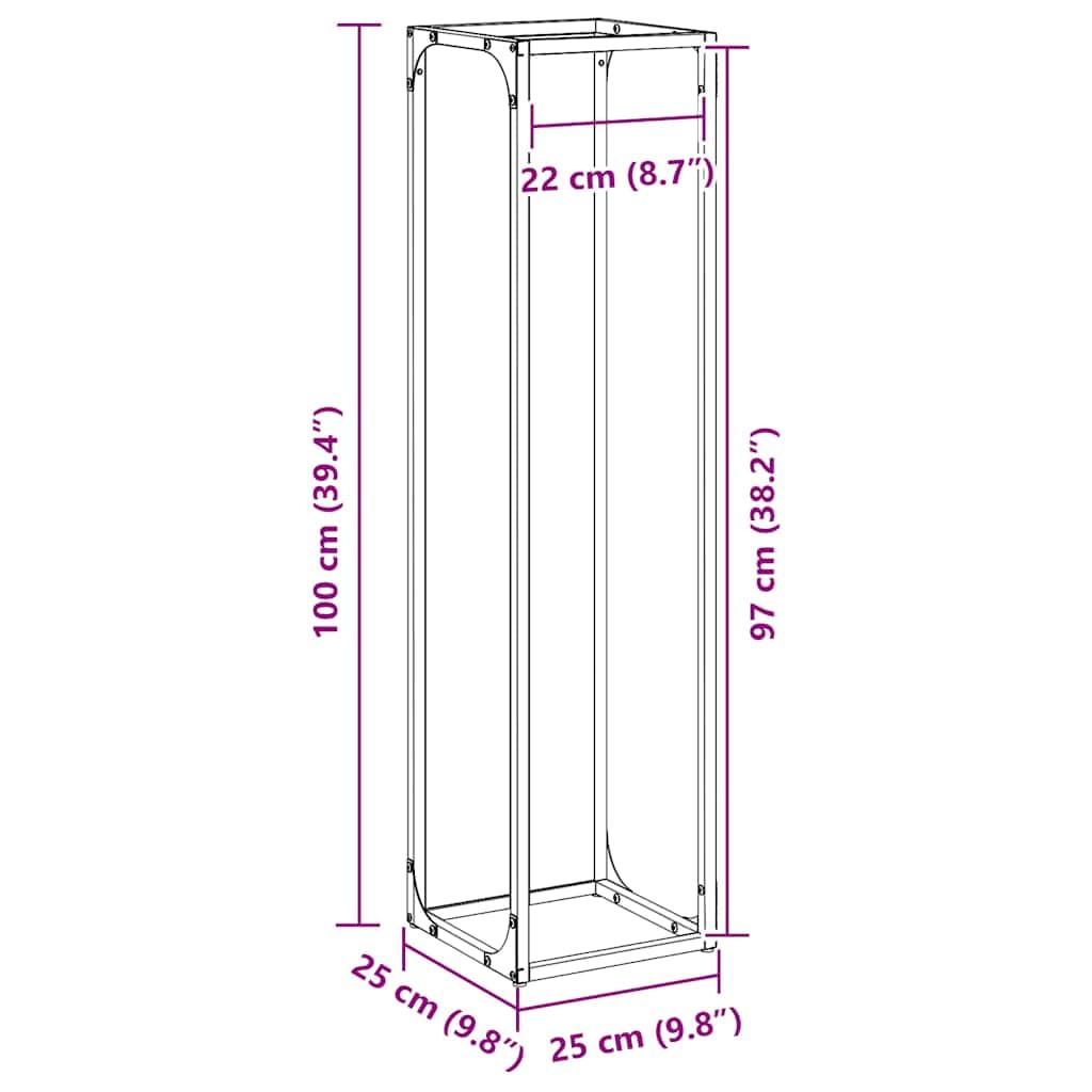 Estantería para leña blanca de acero laminado en frío, 25 x 25 x 100 cm, 100 kg de carga, leña para chimenea, soporte para leña para interior, salón, chimenea, horno y almacenamiento en seco