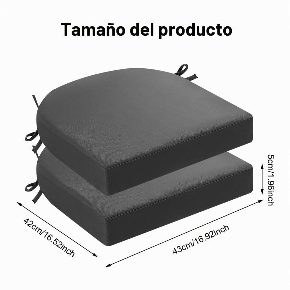 FARYODI Cojín para silla de exterior, 2 unidades, 42 x 43 cm, cojines para sillas de jardín, resistentes al agua, para silla de comedor, cojín para silla de terraza, interior/exterior (gris oscuro)