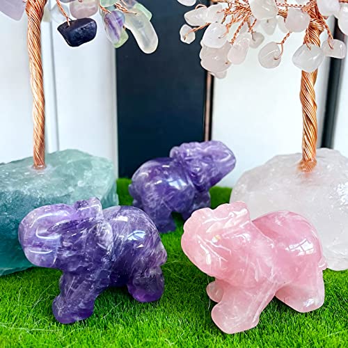 2Pcs Crystals Healing Stones Elephant Decor Rose Quartz Tiger Eye Crystal Elephant Polished Natural Gemstone Statue Cute Elephant Crystal Set Office Room Reiki Sculpture 1.5'' #TOP5