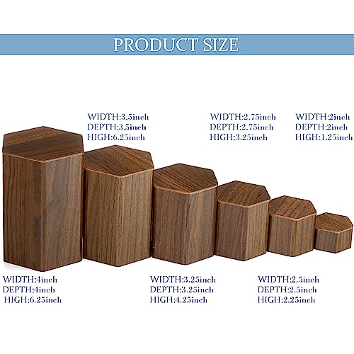 Image of Jetec 12 Pcs Hexagonal Jewelry Display Risers Hexagonal Market Display Risers Stands Acrylic Showcase Acrylic Stand for Jewelry Model Figures Decoration, 6 Sizes (Brown)