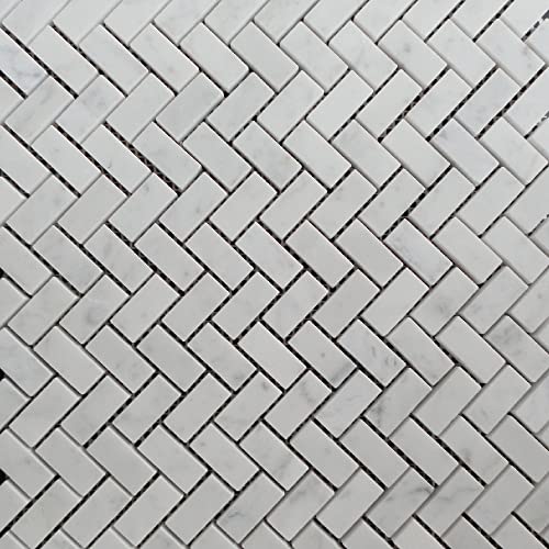 Carrara White Italian Carrera Marble Herringbone Mosaic Tile 5/8 X 1 1/4 Honed #TOP3