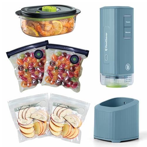 FoodSaver Mini Handheld Vacuum Sealer, Cordless, Vacuum Sealer with Charging Dock, Blue