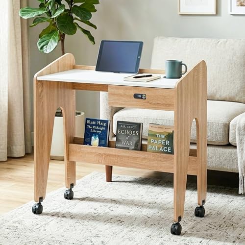 Image of Alex Daisy Movers Kids Study Desk with Lockable Wheels, Scratch-Resistant Top, Lockable Drawer, iPad Slot & Cup Holder | Compact Kids Study Table with Storage Shelf (White)