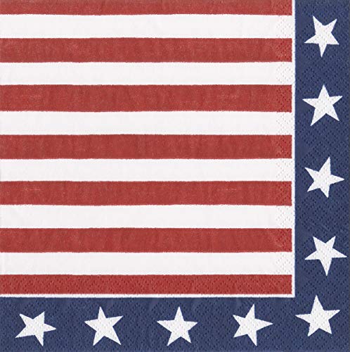 Caspari Paper Napkins Party Napkins Disposable Napkins 6.5" X 6.5" Decorative July 4Th Flag Pk 40 #TOP18
