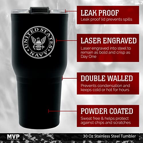 Military Gift Shop Us Navy Black Double Wall Vacuum Insulated Stainless Steel Tumbler, Usn Coffee Tumbler - Vet Owned Business (Navy) #TOP2