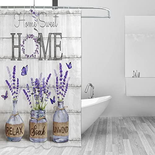 Tijuboni Purple Lavender Shower Curtain Farmhouse Flowers Shower Curtains for Neutral Country Bathroom Decor Rustic Butterfly Shower Curtain Set Waterproof Polyester Fabric 72 x 72 Inch by Tijuboni - Used condition - Image 2