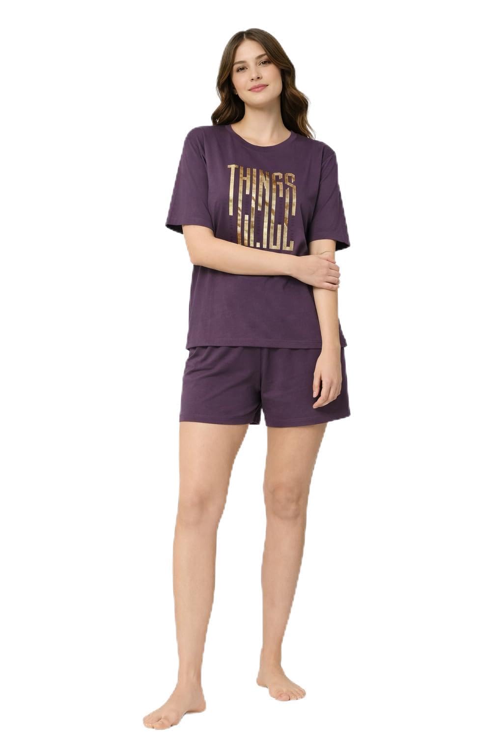duchess Women's Cotton Printed Night Suit Set of Top & Shorts Pajama Set-picture-30