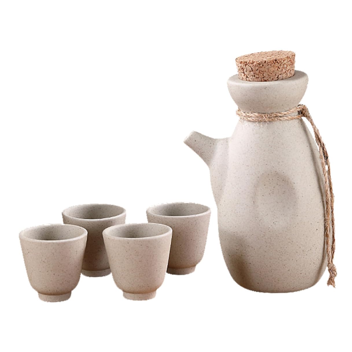 Ciieeo Set di Sakè in Ceramica Stile Giapponese 1 Brocca da 300ml e 4 Tazze da 50ml Superficie Liscia Multifunzionale per Casa e Hotel