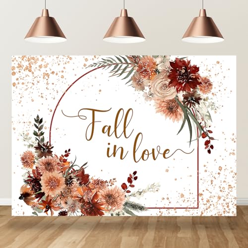 Bcuuipo Fall in Love Backdrop Autumn Burgundy Terracotta Floral Leaves Bridal Shower Wedding Miss to Mrs Party Decorations Banner Supplies Bride to Be Engaged Photography Background Photo Props 7x5ft