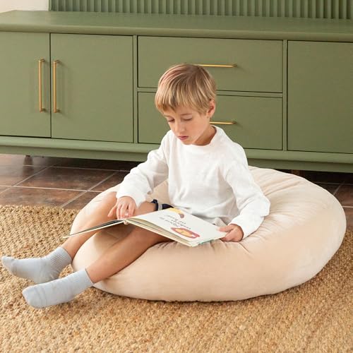 Ashton Modern Large Floor Cushion for Kids - 32 inch Cream Round Floor Pillow for Kids Classroom, Throw, Decorative Pillow, Lounger Reading Nook