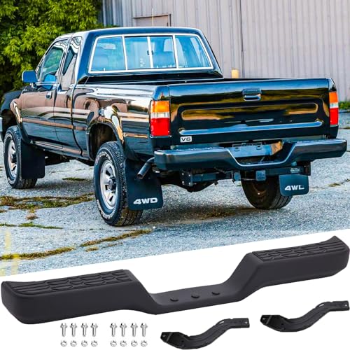 Rear Steel Step Bumper Assembly for 1989-1995 Toyota Pickup (Toyota Hilux) Truck Black Back Bumper Replacement for TO1102221,with Pads Brackets and License Plate Lights