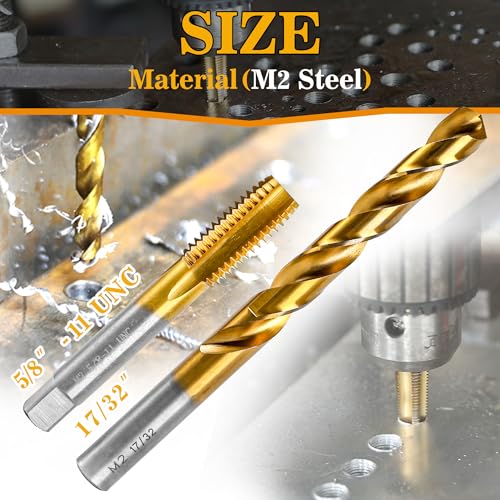 Image of 5 /8 inch-11 UNC Tap and 17 /32 inch Drill Bit Kit, M2 HSS Drill and Tap Set, Combination of Drill and Tap Kit for Metal