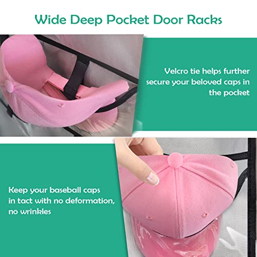 Youhoda Hat Organizer For Door - Hat Rack Baseball Cap Racks For Door - Over The Door Hat Organizers With 24 Clear Deep Pockets, Hat Holder For Door Grey #TOP4