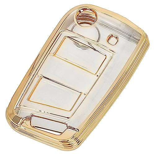 Image of JVCV Soft TPU Transparent Cover Compatible with Kylaq Slavia Kushaq Taigun Tiguan Virtus Octavia Kodiaq Superb Folding Key - Stylish Durable Protector Case (Transparent Gold)