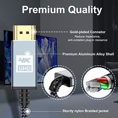 sweguard Câble HDMI 4K 12m Câble HDMI 2.0 Haute Vitesse 18gbps par Ethernet en Nylon tressé Prise en Charge de la 3D / Retour Audio/Lecteur Blu-Ray/Téléviseur/Moniteur Ultra HD PS3 / PS4 (gris)