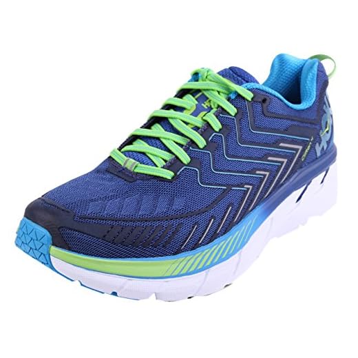HOKA ONE ONE Men's Clifton 4 Running Shoe (12 D(M) US, True Blue/Jasmine Green)