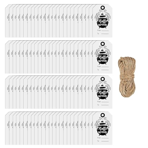 100PCS Halloween Hanging Labels with 65.61ft String for Halloween Present Case Candy Treat Bag Package Decoration