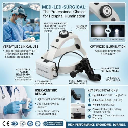Image of Portable LED Surgical Headlight with Fixed Spot Headband for dantle Clinic, use in Small Surgery Would Operations