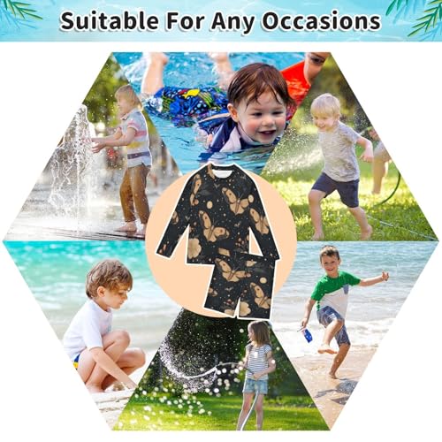 Moon Butterfly Boys Swimsuit Rash Guard Toddler Kids Long Sleeve Swim Shirt and Trunks Swimwear Set 3-10Y4