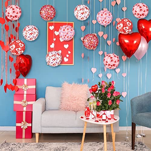 Image of Panelee 12 Pcs Valentine's Day Paper Lanterns Party Decorations Pink Heart Hanging Round Lanterns 8 Inch Hanging Paper Party Decorations for Valentine Indoor Outdoor Party Decorations Supplies