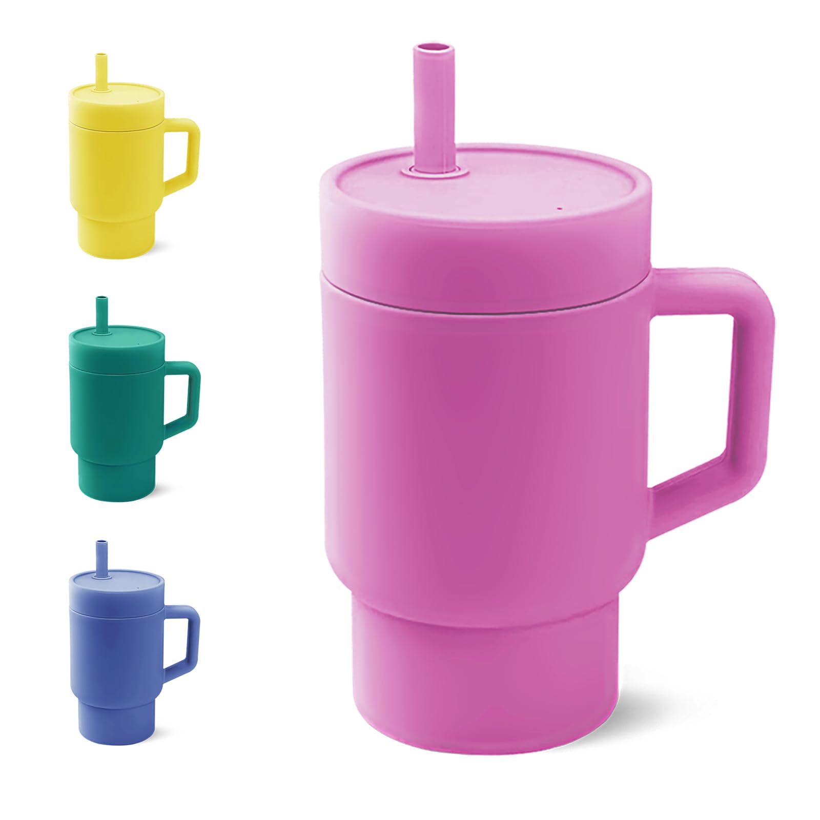 DLOCCOLD Silicone Straw Cup, Adorable Miniature Tumbler with Spill Proof Straw Handle, Tumbler Cup, 10oz, Easy to Clean