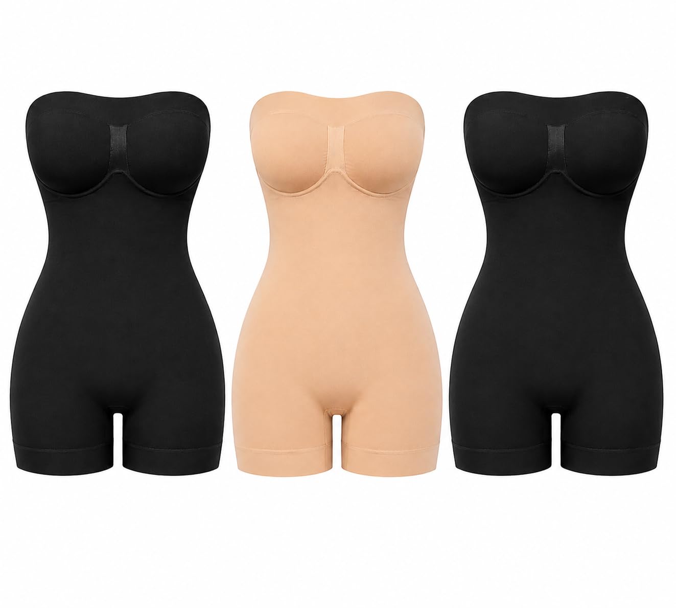 Women Seamless Full Body Shapewear Bodysuit, Strapless Tummy Control Mid-Thigh Shaper, Lightweight Stretch Fabric, Free Size, Multi Color, Smooth Innerwear for Dresses, Gowns & Everyday Wear-picture-12