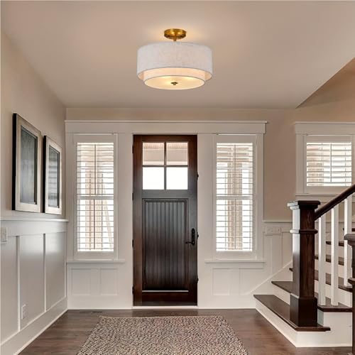 Kirahee 3-MCG 3-Light Semi Flush Mount Ceiling Light Fixture, 16 Inch Gold Drum Light Fixture, Modern Close To Ceiling Light With 2-Laye Fabric Shade Lamps For Bedroom Living Dining Room Hallway Entryway Foyer thumb #7