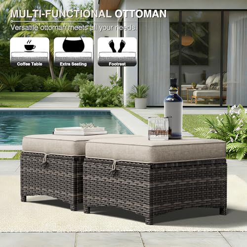 Image of Joyside 8 Piece Wicker Patio Furniture Set, Rattan Patio Chairs with High Back, Deep Seating, Wide Armrest, Thickened Cushions, Outdoor Furniture for Deck, Porch Use