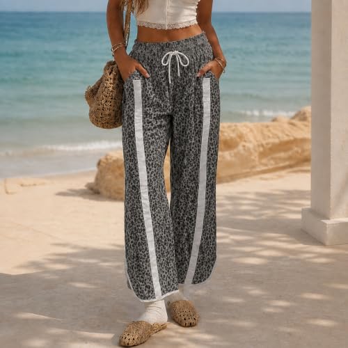 Leopard Pants for Women Baggy Elastic Waist Parachute Barrel Cheetah Pants - image 3