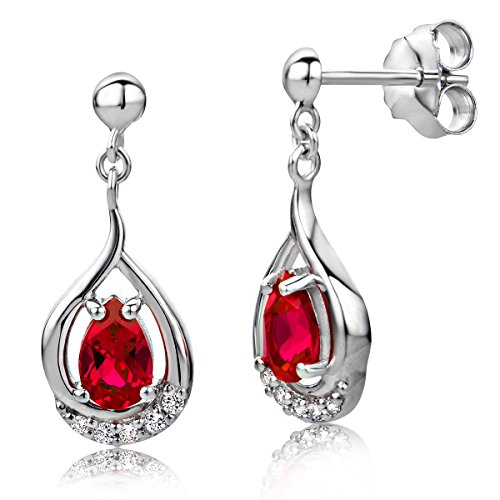 ByJoy Pendientes de Mujer, Plata, Rubí