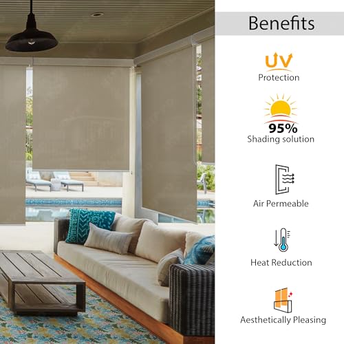 Image of HIPPO Outdoor HDPE Roller Blind Curtain - 95% Sun & UV Protection,reathable Airflow Design, Light Filtering Corded Roll-Up Shade for Balcony & Outdoor Spaces (Sahara-Sand, 3FTX6FT)