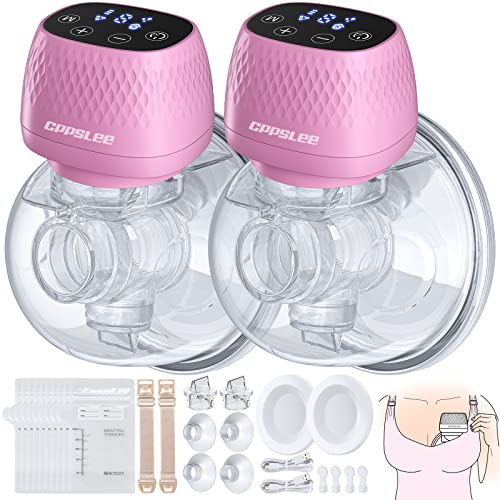 Image of CPPSLEE Breast Pump, Wearable Breast Pump, Hands Free Breast Pump, Electric Breast Pump with 3 Mode & 9 Levels, Wireless Breast Pump Rechargeable, LCD Display, 25mm Flange, 2 Pack, Rosy