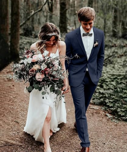 Mens Suits 2 Piece Slim Fit Suit Set Solid Two Button Blazer Jacket Pants Classic Tuxedo Set2