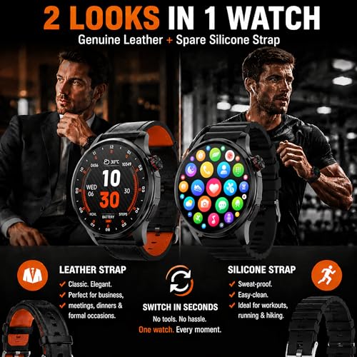 Smart Watch for Men with GPS Maps, 1.46"AI Smartwatch, BT Call/Text Reply, 24/7 Heart Rate/Sleep Monitor/Health Analysis, 100+ Sports Modes, 5ATM Waterproof Fitness Tracker for Android iOS – 2 Bands - Image 3