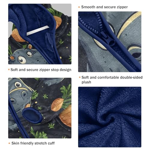 Cute Cartoon Hippo with Carrots Toddler Fleece Jacket Girl Boys Hooded Fleece Jacket Coat Warm Outwear Zip-up 3-10T3