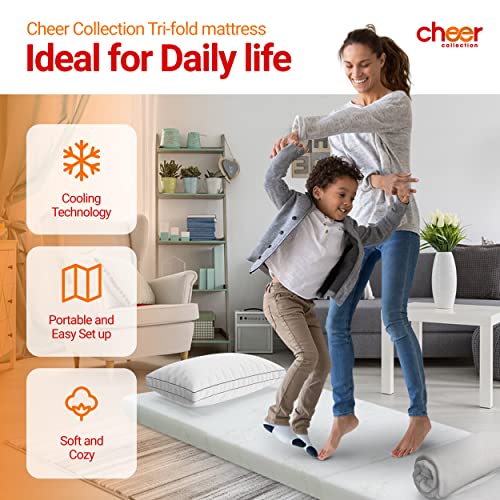 Cheer Collection 4" Folding Futon Mattress, Tri-Fold Design For Compact Storage With Soft Bamboo Washable Cover- Foldable Sleeping Pad/Floor Mattress For Camping, Travel & Guests (75" X 25" X 4") #TOP2
